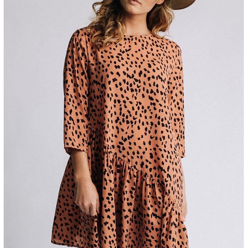Salmon Colored Dress with Black Spots